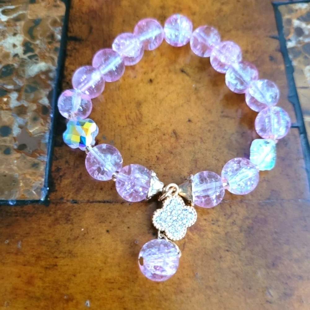 Elegant Pink Beaded Bracelet Set